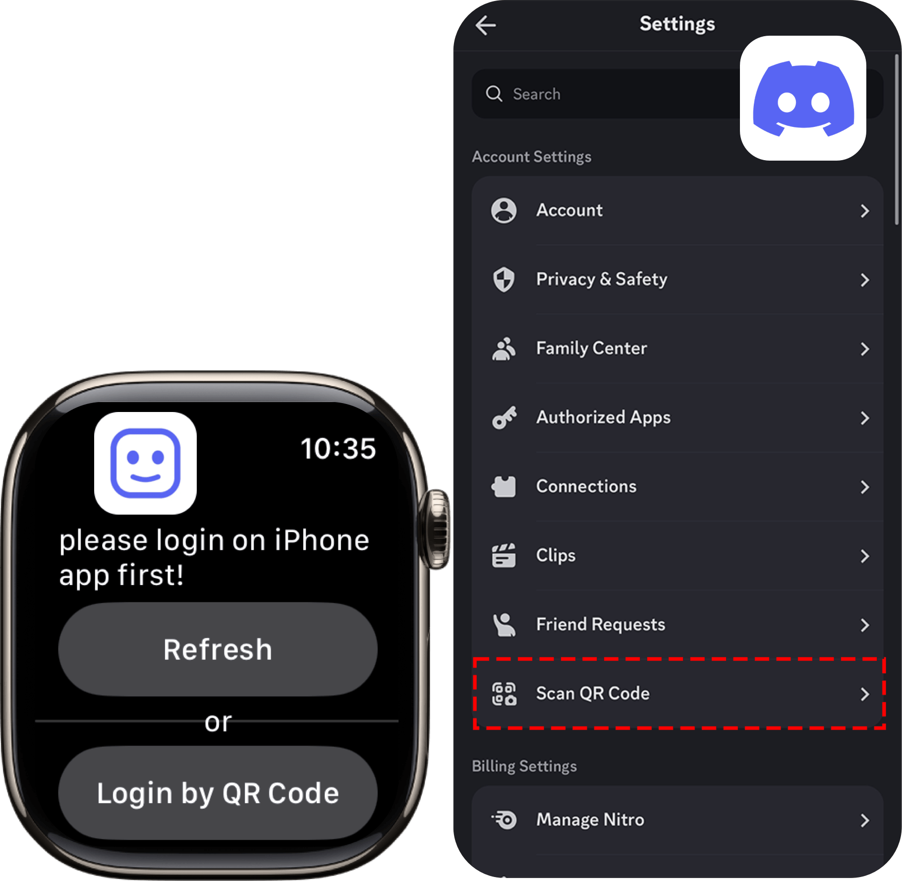 link Discord account on apple watch by scanning qr code